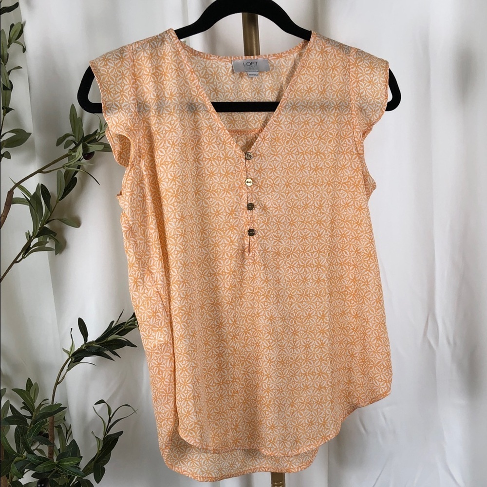 LOFT Women's Peach Geometric Blouse (T2)